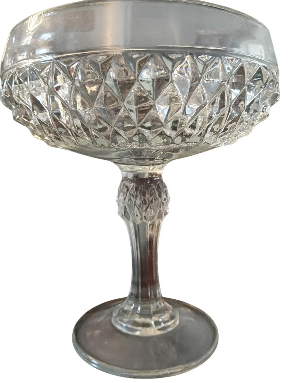 Set of 2 Indiana Glass Diamond Point Clear Pedestal Compote